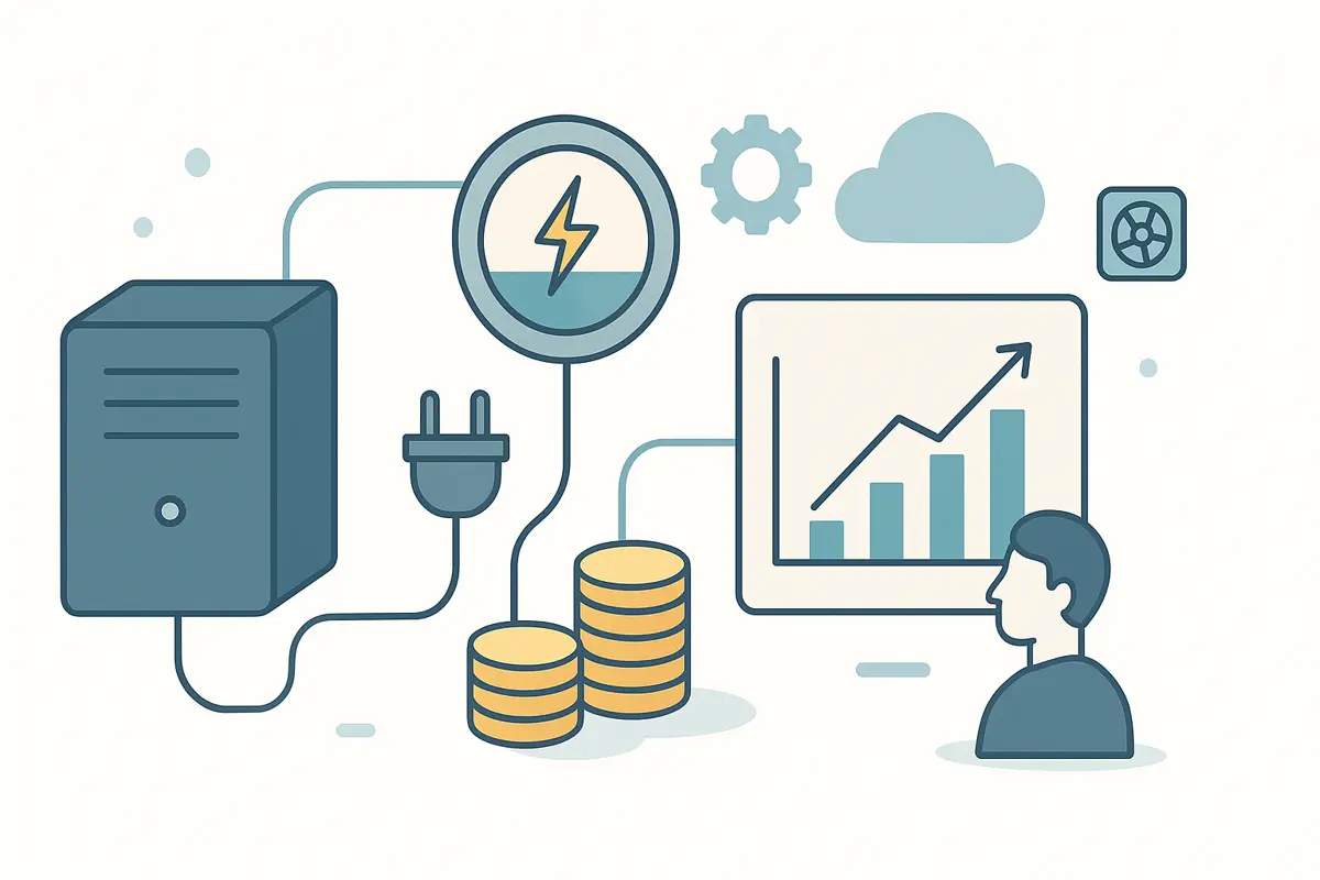 サーバー、電力、コイン、グラフ、人物