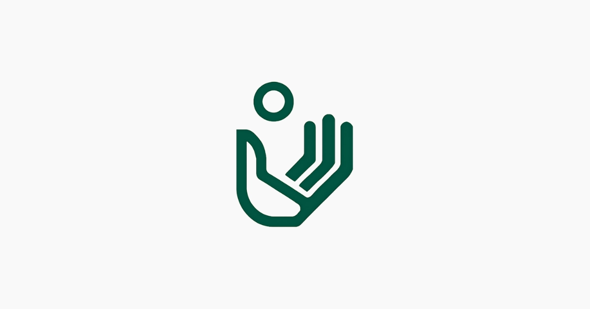 緑色の手と円のロゴ