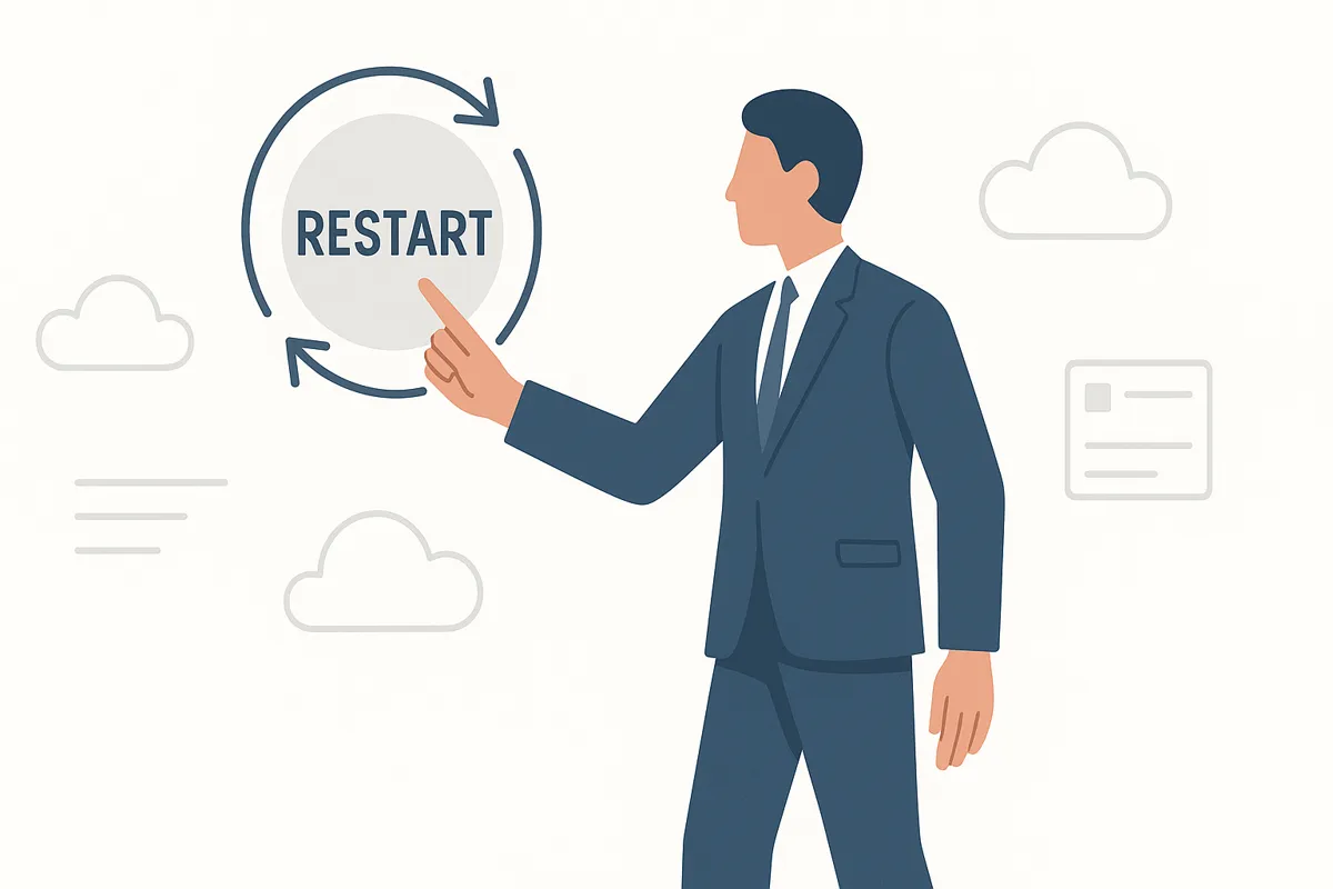 男性がRESTARTボタンを押す